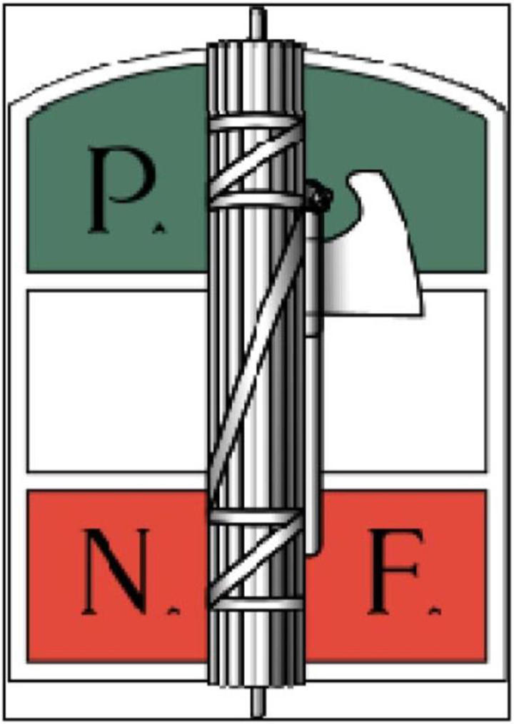 Το έμβλημα του ιταλικού φασιστικού κόμματος (Fascio del Fascismo), που ίδρυσε ο Μουσολίνι, ο οποίος κυβέρνησε δικτατορικά τη Ιταλία επί 21ετία, 1922-1943. Στην κύρια αίθουσα του Μετεργατικού Κέντρου Λίνδου οι φασίστες είχαν εντοιχίσει δύο τέτοια υπερμεγέθη γύψινα εμβλήματα.