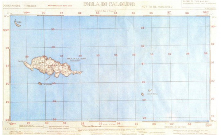Map: 512 A. Fd. Survey Coy R.E., Dodecanese: Isola di Calolimno,  (from an Italian map dated 1932), 1:25.000, Sept.1943