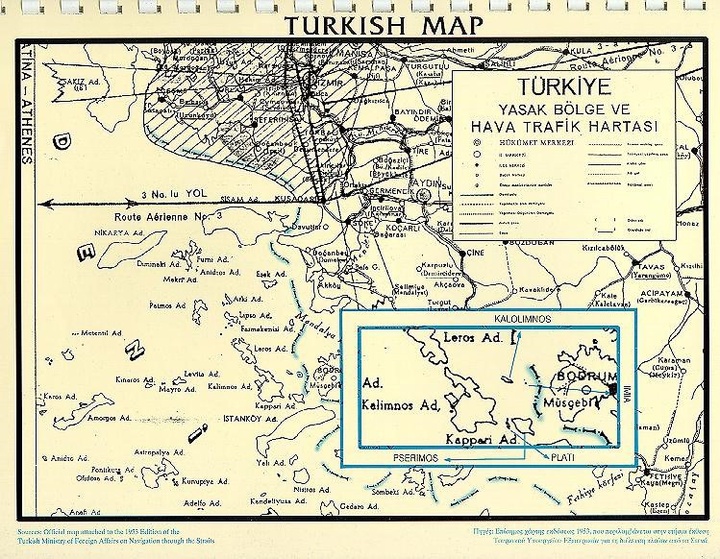 Turkish Map issued from the Turkish Ministry of Foreign Affairs on Navigation through the Straits (1953)