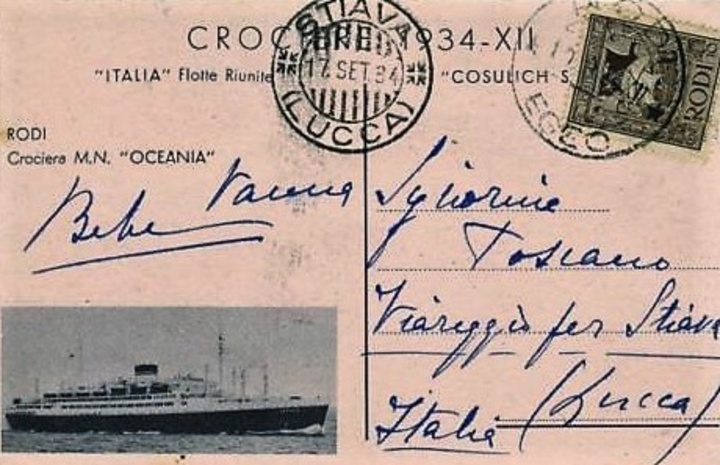 Καρτ-ποστάλ από κρουαζιέρα στη Ρόδο το 1934  