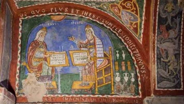 Ιπποκράτης και Γαληνός  σε τοιχογραφία του 13ου αι. στον καθεδρικό ναό του Anagni