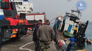 Αλιευτικό που βρίσκεται στο λιμάνι της Καμείρου Σκάλας "πήρε νερά" και  κινδυνεύει να βυθιστεί