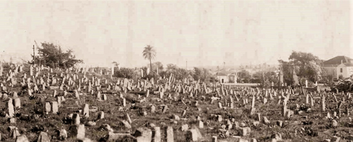 Αγία Αναστασία-το σημείο όπου υπάρχει  το Στάδιο «Διαγόρας». Τότε ήταν μέρος  του Νεκροταφείου των πεσόντων Τούρκων στις μάχες του 1522.  Στο κέντρο διακρίνονται τα Λουτρά