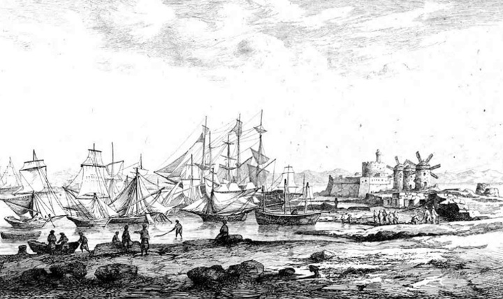 Το λιμάνι της Ρόδου το 1861 διά χειρός Albert Berg 