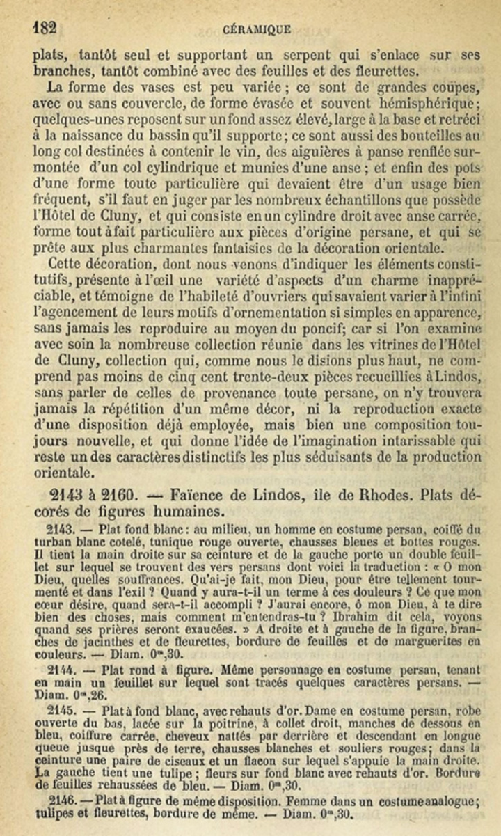 Η σελίδα 183 του  καταλόγου, όπου  αρχίζει η περιγραφή των εκθεμάτων  της Λίνδου. Αρχίζουν  με τον αριθμό 2143