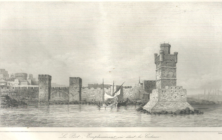 Το λιμάνι της Ρόδου με τον πύργο του Ναγιάκ 