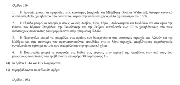 Η ξεκάθαρη αναφορά στα νησιά μας σαν οδηγία που δημοσιεύτηκε στην επίσημη εφημερίδα της Ευρωπαίκής Ένωσης
