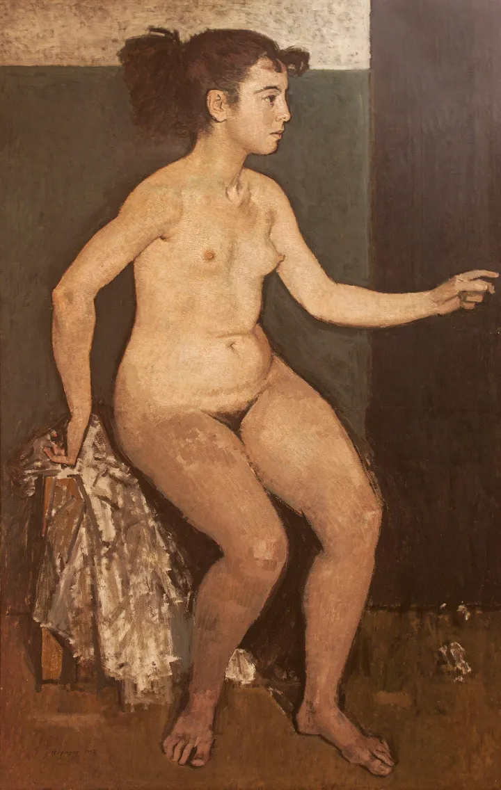 Γιάννης Μόραλης, Καθιστό Γυμνό, 1952, Λάδι σε μουσαμά,160 x 103 εκ.