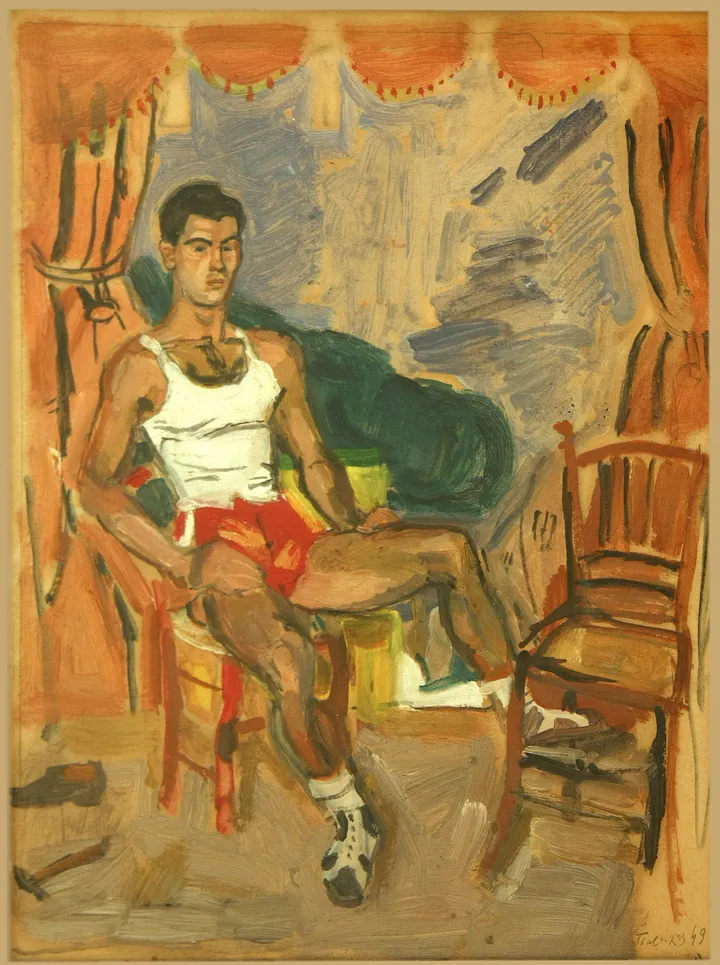 Γιάννης Τσαρούχης, Παίκτης του μπάσκετ, 1949, Λάδι σε χαρτόνι, 31 x 26 εκ.