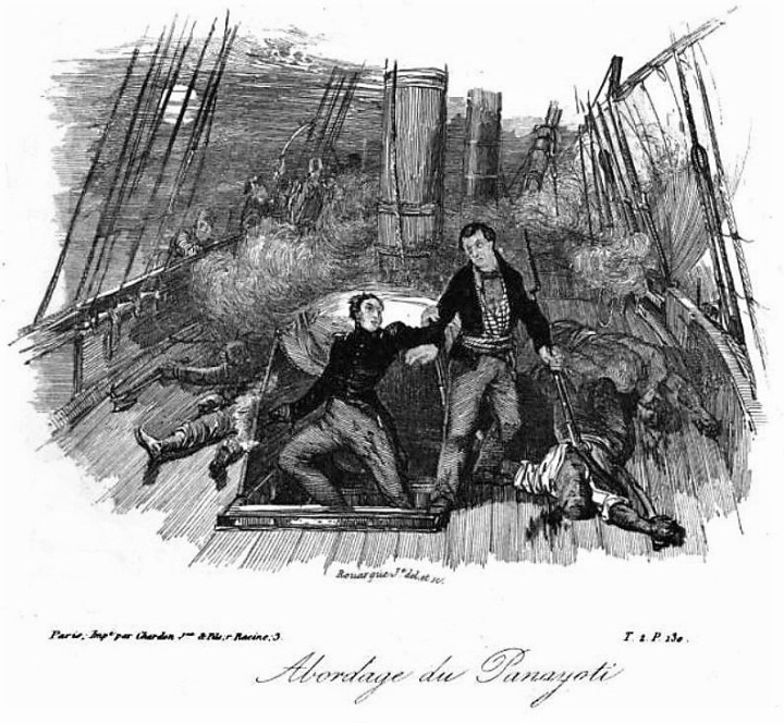 1852 Γκραβούρα εποχής. Μπισσόν και Τρεμεντέν,  δευτερόλεπτα πριν την έκρηξη