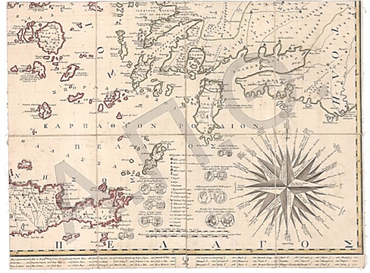 Χάρτης της Δωδεκανήσου (Χάρτα Ρήγα), 1797. (Α.Π.Θ.)