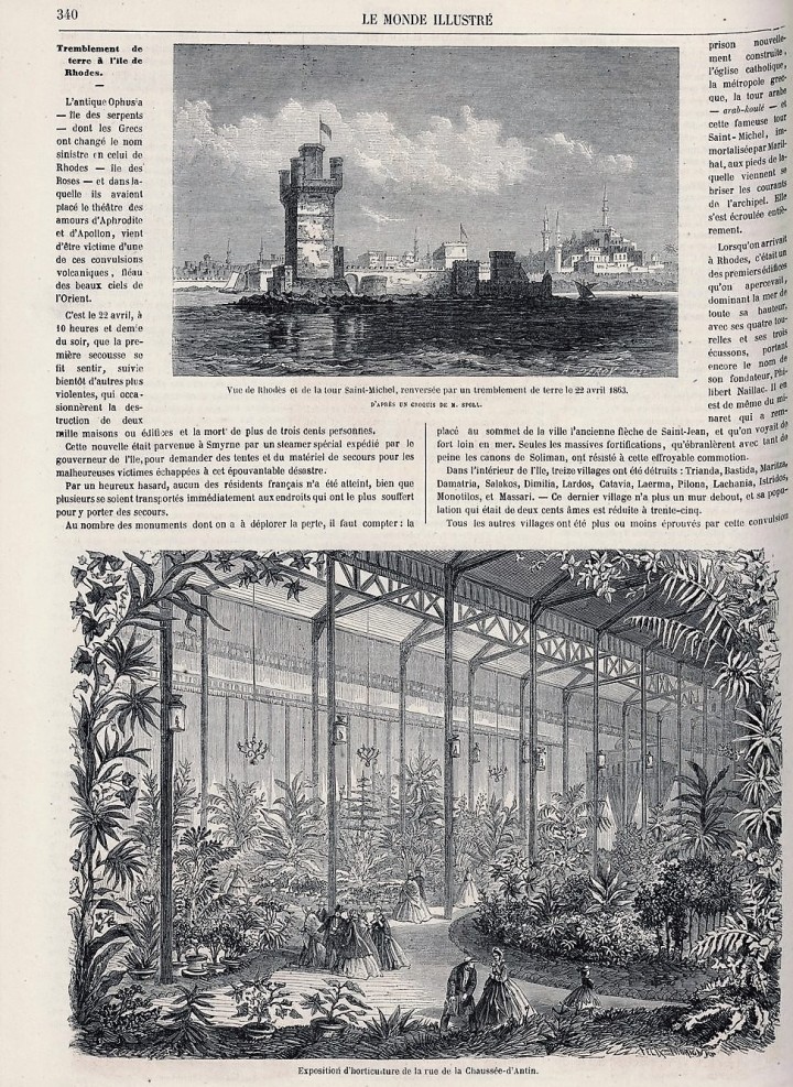 Ο σεισμός όπως δημοσιεύτηκε στην «Εικονογραφημένη Επιθεώρηση MONDE» στις 30 Μαΐου 1863. Κορυφαίο θέμα, σελίδα 340 όλης της χρονιάς