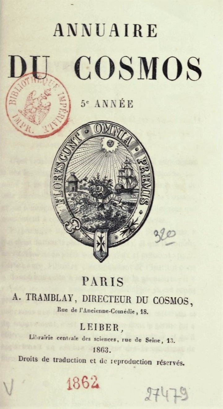 Το περιοδικό “COSMOS”-Encyclopédique Hebdomadaire des Progrès des Sciences, του 1863 που αναφέρεται στον σεισμό́ με κάθε λεπτομέρεια. Σελίδα 609