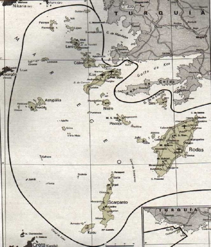 Μεσοπόλεμος Χάρτης  των Ιταλικών νήσων του Αιγαίου