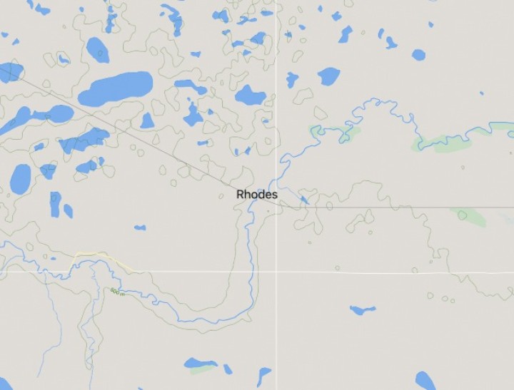 Η τοποθεσία του οικισμού Rhodes στην Manitoba του Canada