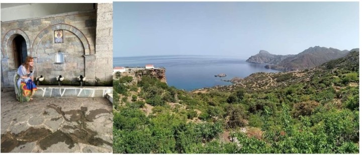 Μέσα από τρεις μαρμάρινες χολέτρες τρέχει το νερό κάτω από τα θεμέλια της Παναγίας της Βρυσιανής, που μαζί με άλλες δυο πηγές άρδευαν την κοιλάδα του Μεσοχωρίου. Water flows through three marble cisterns under the foundations of Panagia Vrysiani, which, together with two other springs, irrigated the valley of Mesochori.