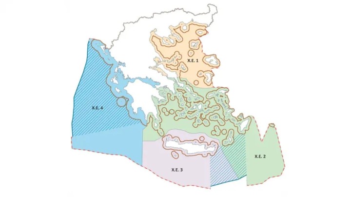 O χάρτης του Θαλάσσιου Χωροταξικού Σχεδιασμού που έδωσε στη δημοσιότητα η Ελλάδα